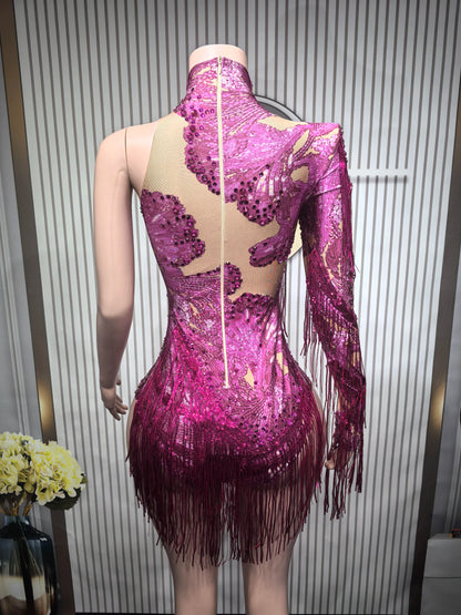 Rhinestone Tassel Elastic Bodysuit for Women