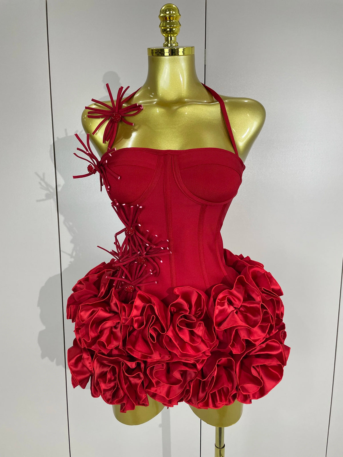 Women Red Black Bandage Two Piece Cocktail Gown