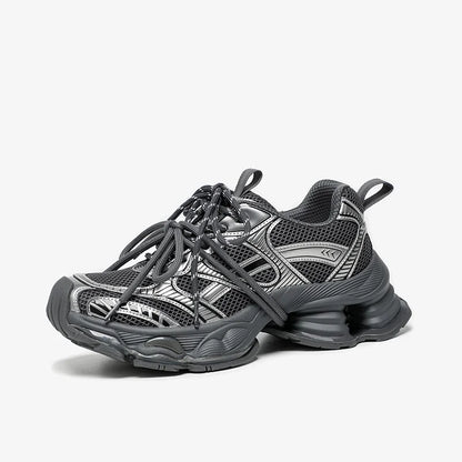 Chunky Sneakers Women Synthetic Leather Mesh Lace-up Trainers