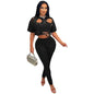 CM.YAYA Women's Hollow Out Short Sleeve Set