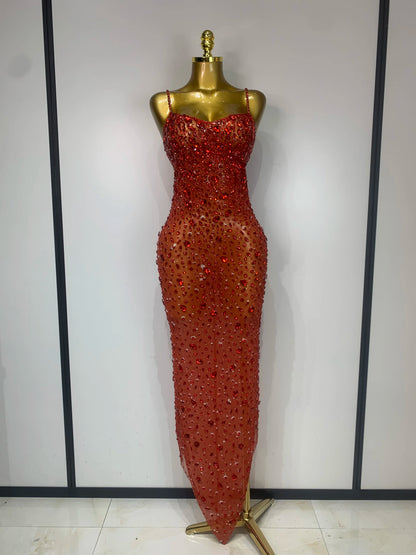 Luxury Rhinestone Mesh Bodycon Dress for Women