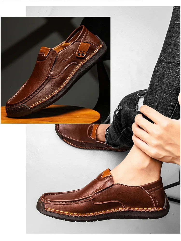 Men's Genuine Leather Slip-On Loafers Casual Shoes