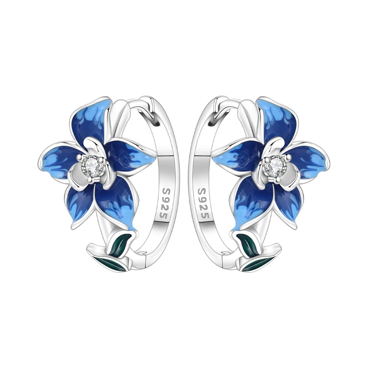 S925 Sterling Silver Iris Flower Hoop Earrings for Women