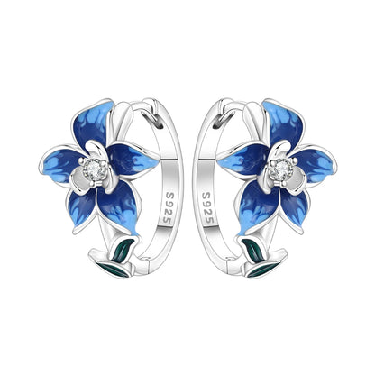 S925 Sterling Silver Iris Flower Hoop Earrings for Women