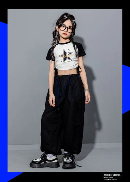 Girls Loose Cargo Pants with Belt for Daily Wear