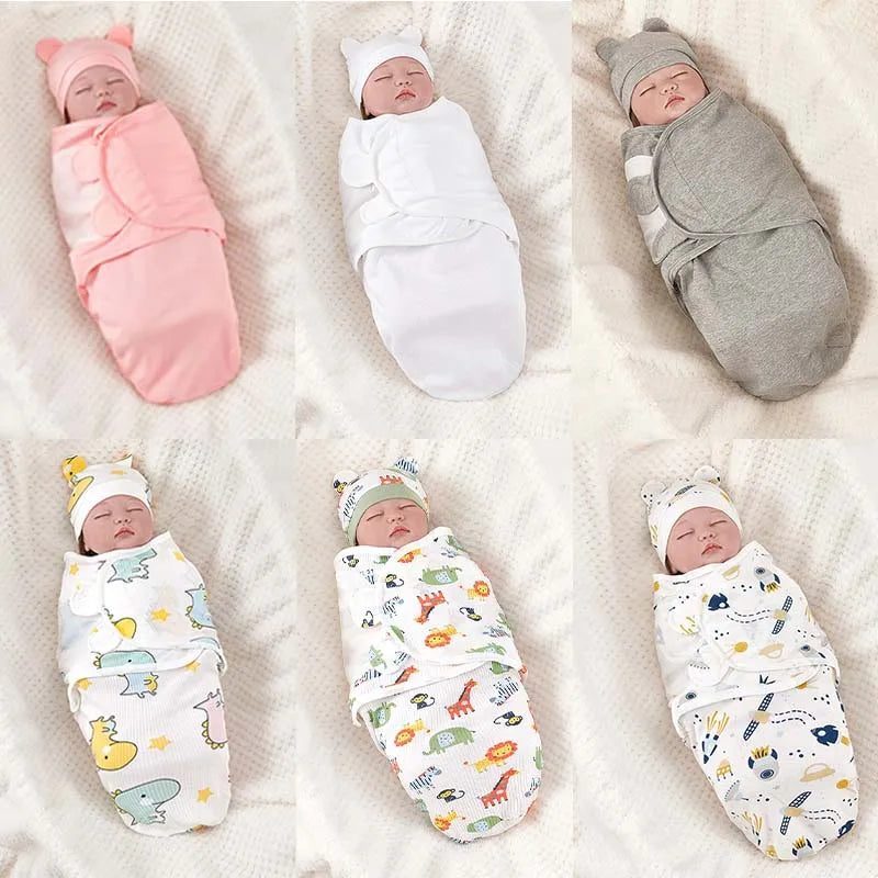 Cotton Cartoon Printed Baby Blanket Hat Set