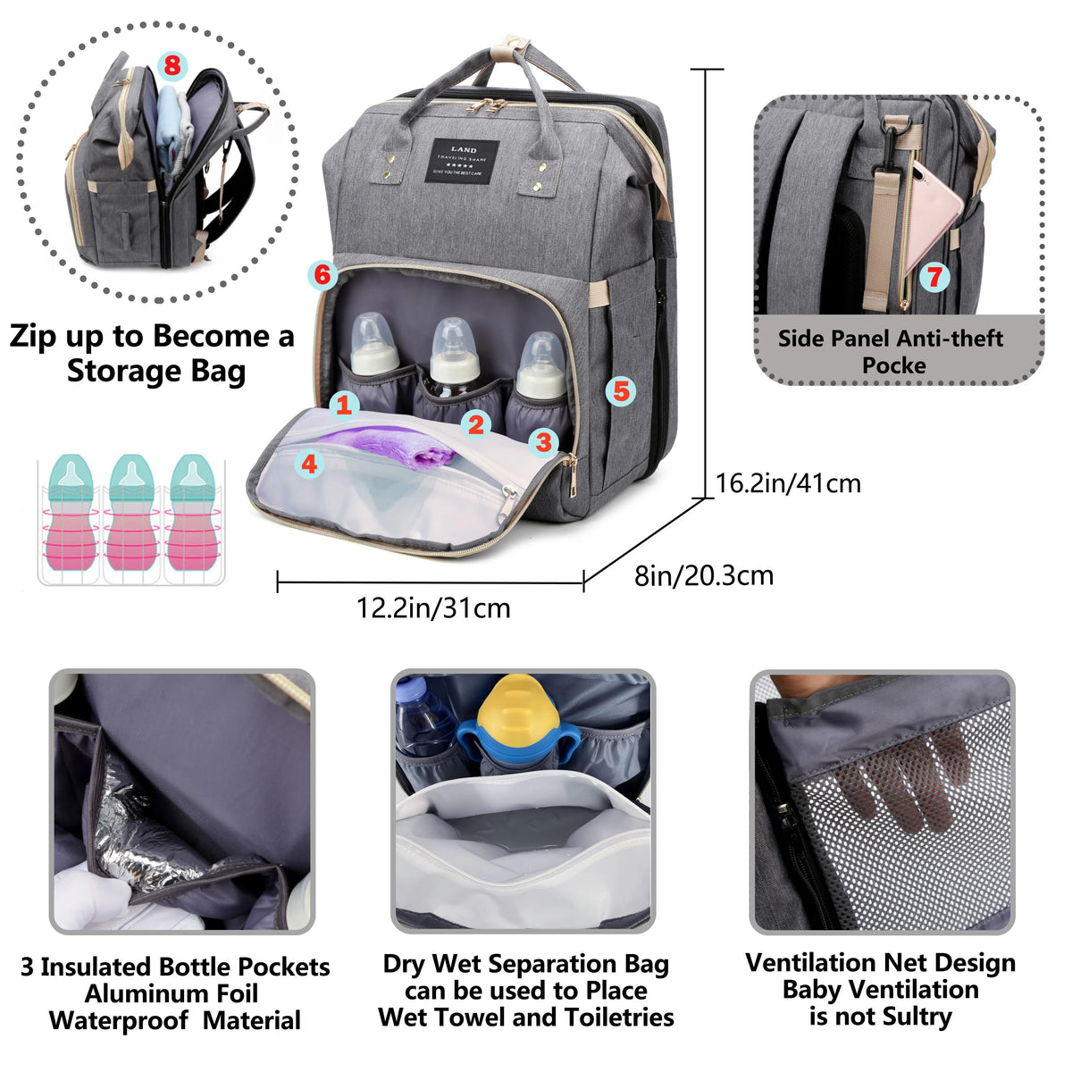 Mommy Bag Portable Folding Crib Backpack Large Capacity