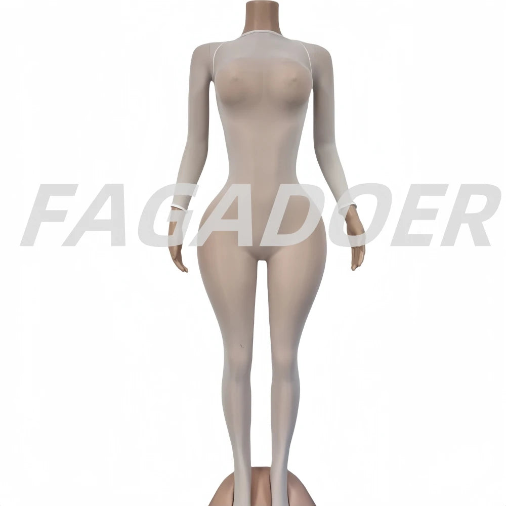 Sexy Mesh See Through Bodycon Jumpsuit for Women