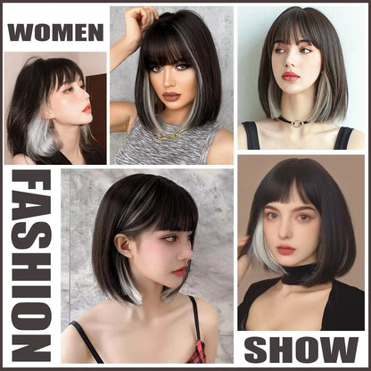 Pink Bob Synthetic Wig with Bangs for Cosplay