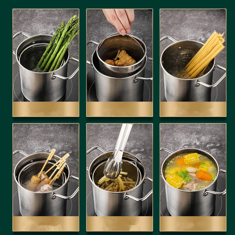 3L Stainless Steel Deep Fryer Pot with Lid and Basket