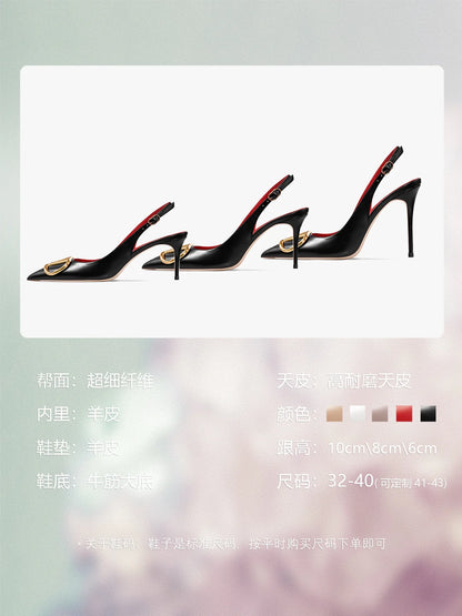 Black Slingback Sandals for Women with High Heels