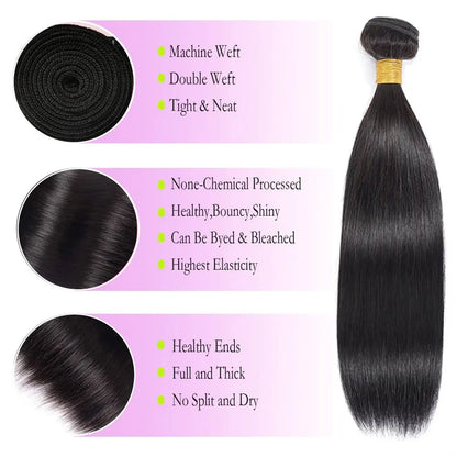 Brazilian Virgin Hair Straight Bundles Natural Black 26 28 30 Inch