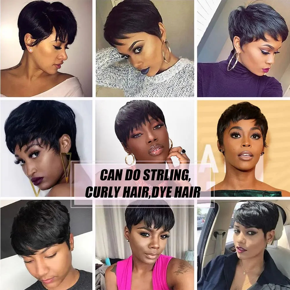 Short Pixie Cut Glueless Human Hair Wig Natural Black