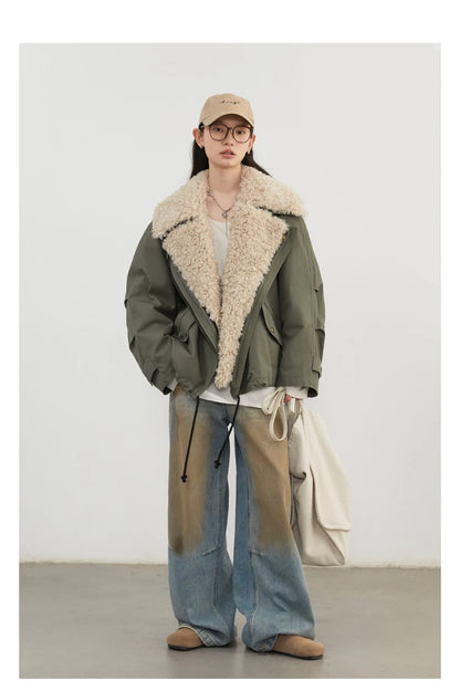 Cotton Motorcycle Jacket for Women Casual Retro Style