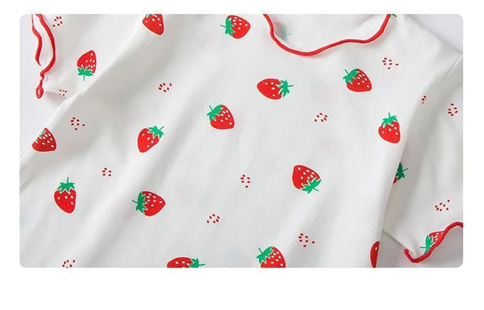 Girl Summer Pajama Sets Cartoon Pattern Ice Silk