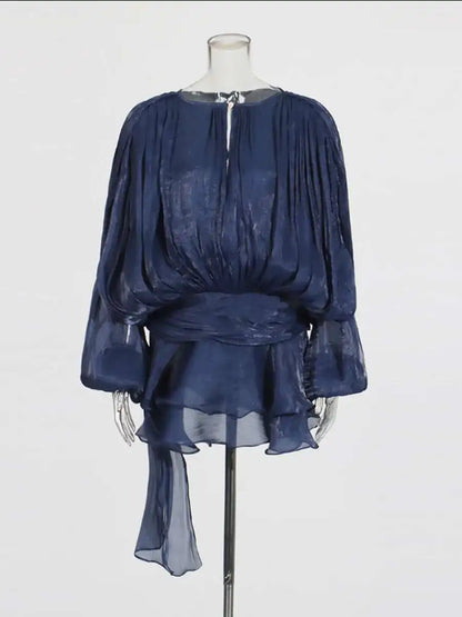 TWOTWINSTYLE V Neck Long Sleeve Mini Dress for Women