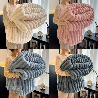 250GSM Soft Fluffy Striped Throw Blanket for Bed