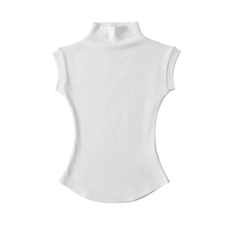 Women Summer Turtleneck Sleeveless Slim Fit Top