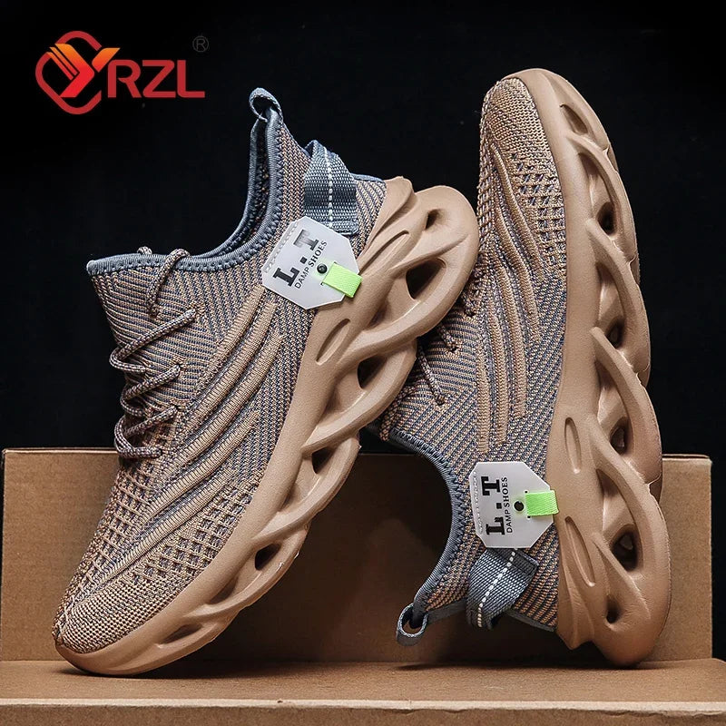 YRZL Men's Black Breathable Mesh Jogging Shoes