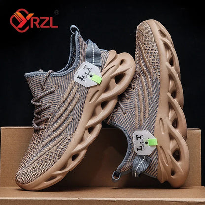 YRZL Men's Black Breathable Mesh Jogging Shoes
