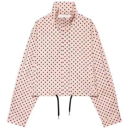 Polka Dot Bomber Jacket Women's Zip Up Crop Coat