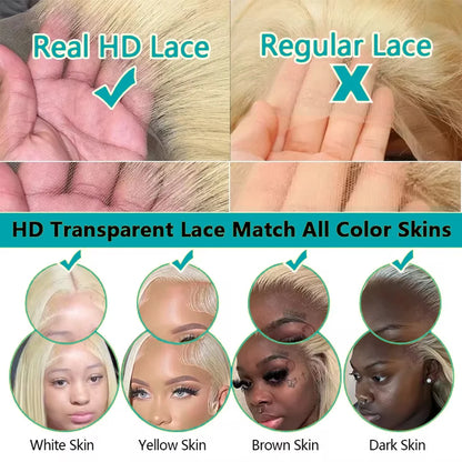 613 13x6 Lace Front Body Wave Human Hair Wig Blonde