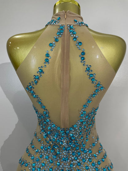 Sparkly Rhinestones Mesh See Through Dress for Women