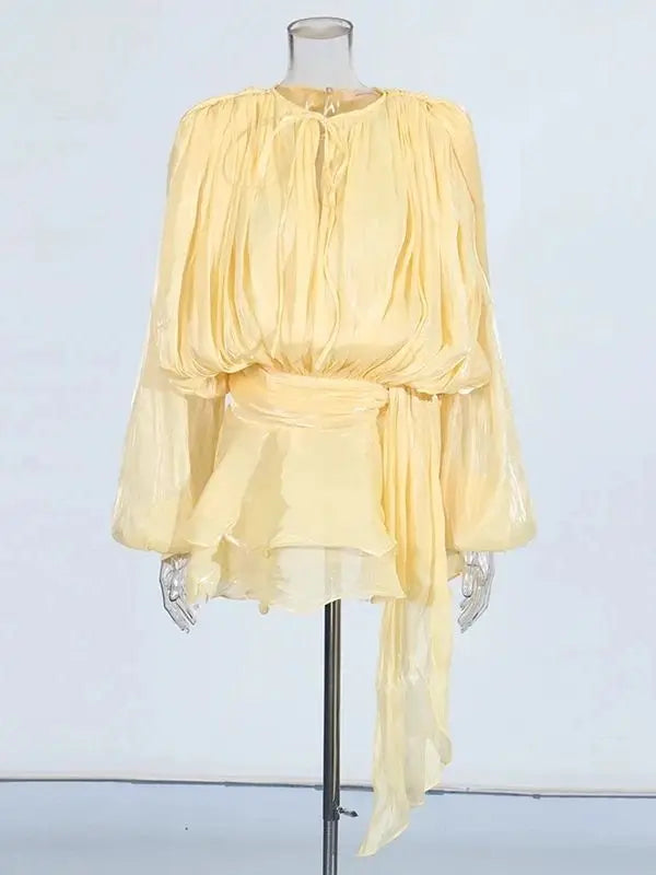TWOTWINSTYLE V Neck Long Sleeve Mini Dress for Women