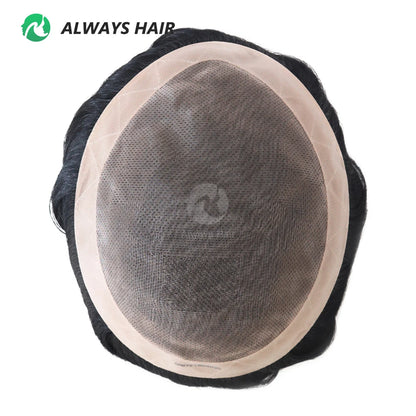 Fine Mono Men Short Toupee 5 Inch Indian Hair System