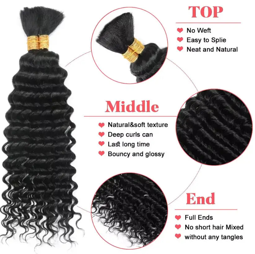 Human Hair Deep Wave Bulk Extensions 110g for Braids