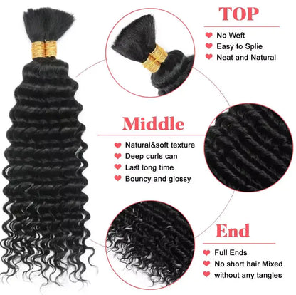 Human Hair Deep Wave Bulk Extensions 110g for Braids