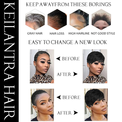 Short Pixie Cut Human Hair Wig with Bangs for Women