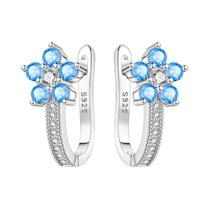 S925 Sterling Silver Iris Flower Hoop Earrings for Women