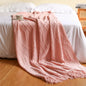 Khaki Knitted Acrylic Blanket with Tassels