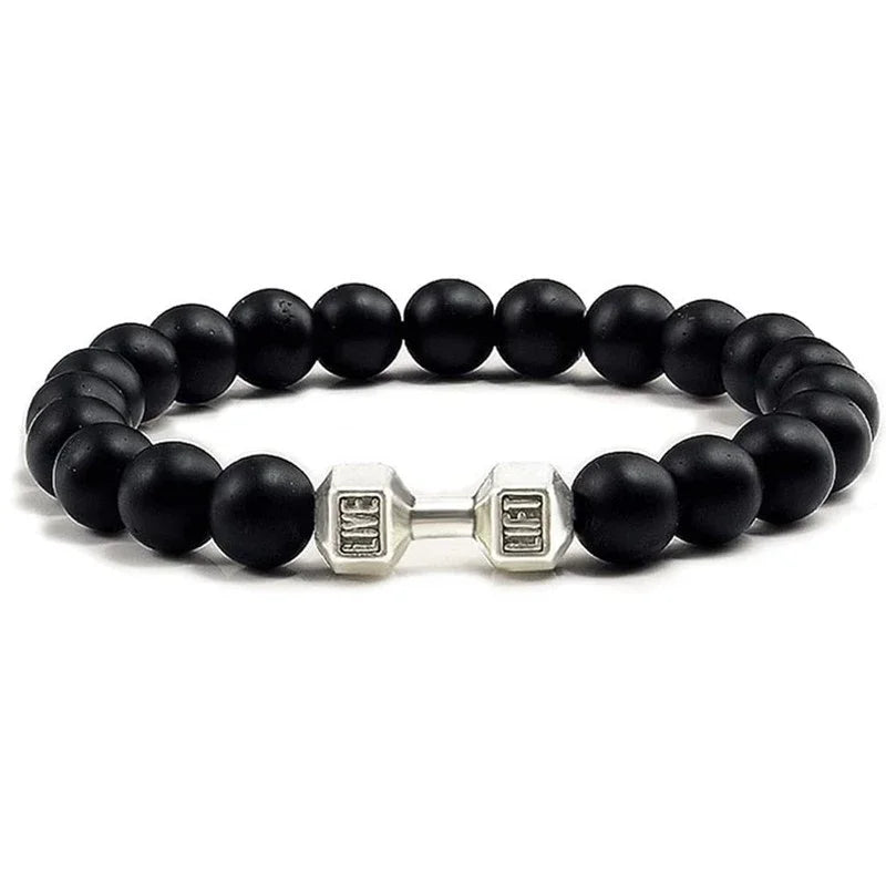 Natural Black Volcanic Lava Stone Dumbbell Bracelet
