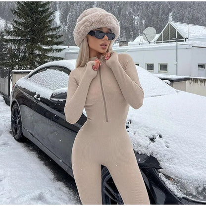 Fur-Trimmed Hooded One-Piece Ski Suit for Women