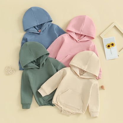 Baby Hooded Romper Long Sleeve Solid Color Bodysuit