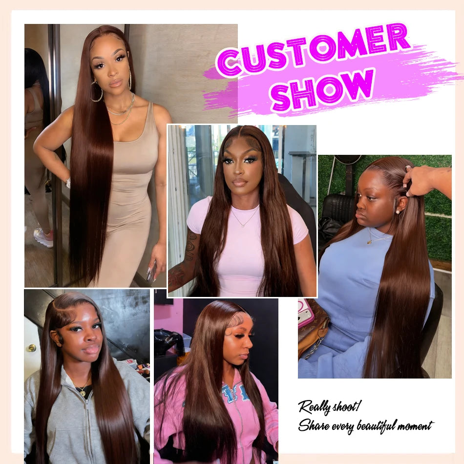 Chocolate Brown 13x4 Straight Lace Front Wig Remy Hair