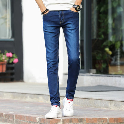 Mens Slim Fit Denim Pencil Pants Black White Stretch Jeans