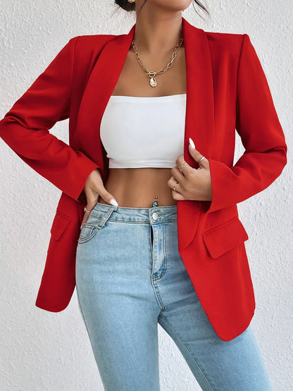 Solid Polyester Cotton Long Sleeve Women's Blazer
