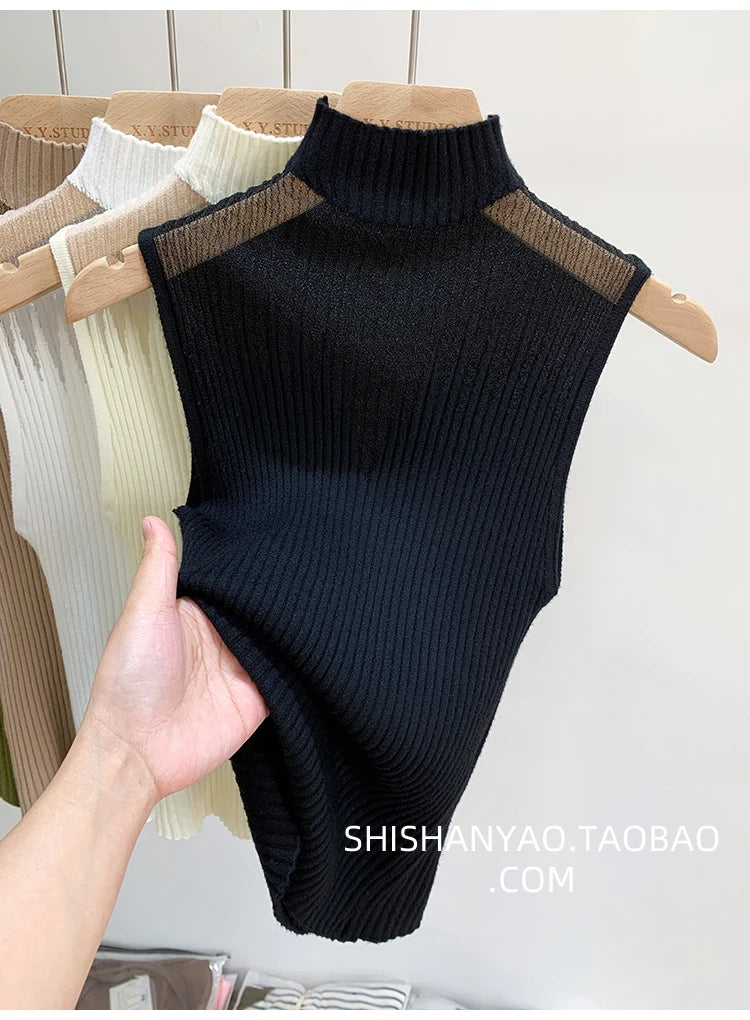 Mesh Knitted Tank Top Women Sleeveless Chic Cut Out