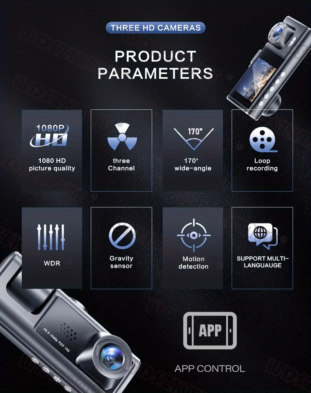 1080P WiFi Dash Cam with Front and Rear Cameras