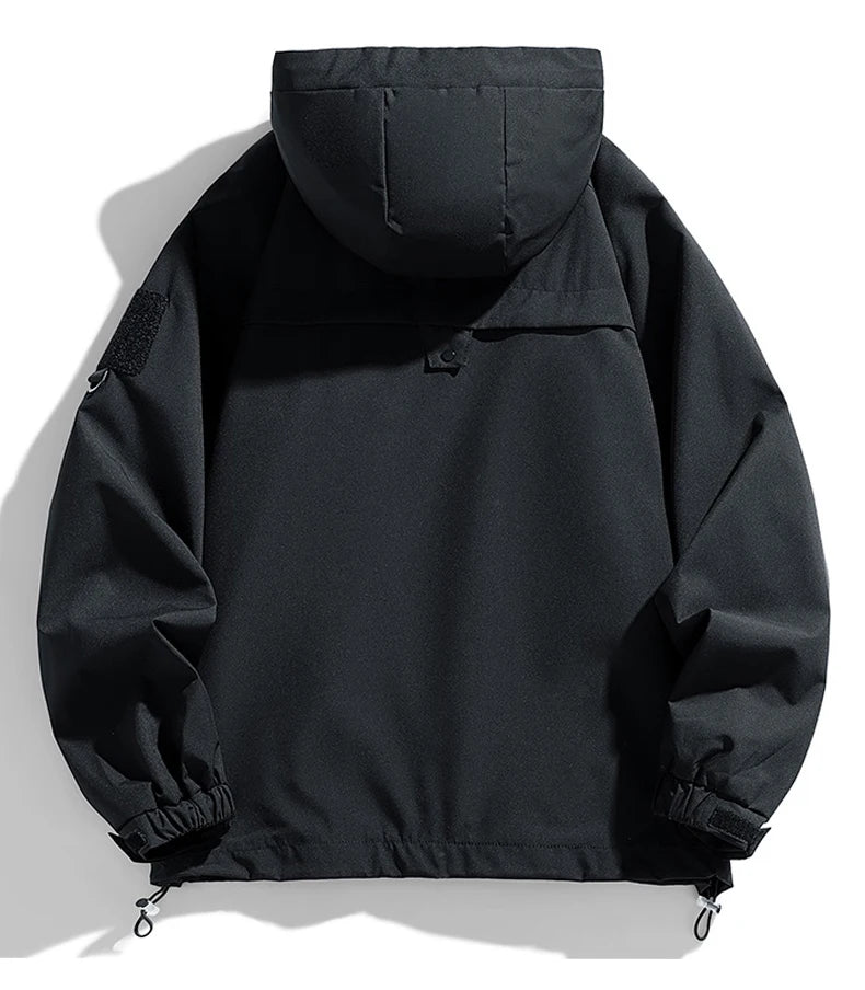 Men's Hooded Waterproof Jacket Black Softshell Camping