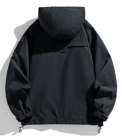 Men's Hooded Waterproof Jacket Black Softshell Camping