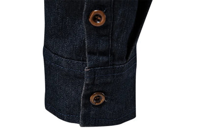 Elastic Cotton Denim Shirt Men Long Sleeve Casual