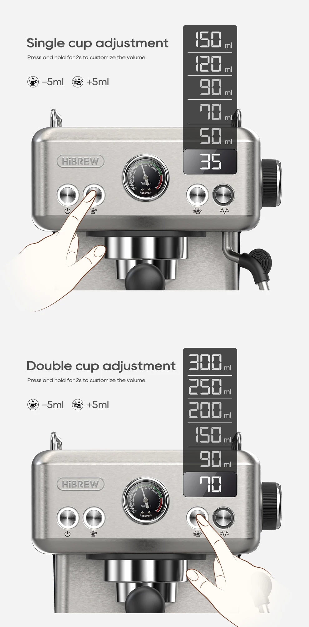 HiBREW 20Bar Semi Automatic Espresso Machine Stainless Steel