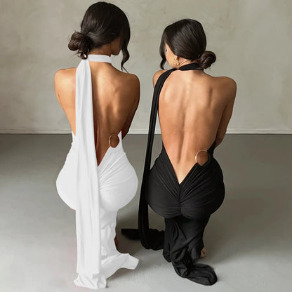 Hugcitar One Shoulder Backless Maxi Dress Women