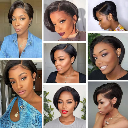 Straight Pixie Cut Human Hair Wig Transparent Lace