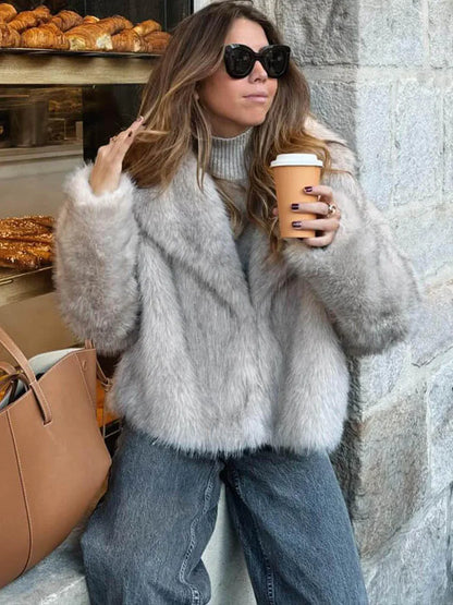 Cropped Faux Fur Jacket Coat for Women