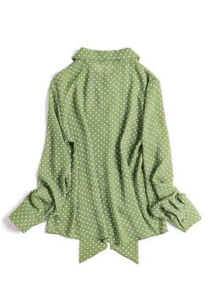 Shawl Collar Long Sleeve Blouse Women Polka Dot Cardigan